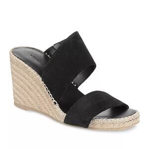 Vince Garlin Suede Espadrille Wedge Sandals Black Size 9